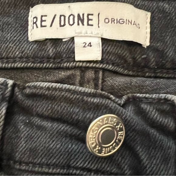 Re/Done 70s High Rise Black Cropped Button Fly Frayed Hem Jeans 24 - Picture 12 of 16